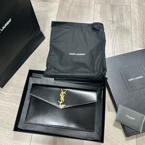Saint Laurent Black Envelope Smooth Uptown Clutch